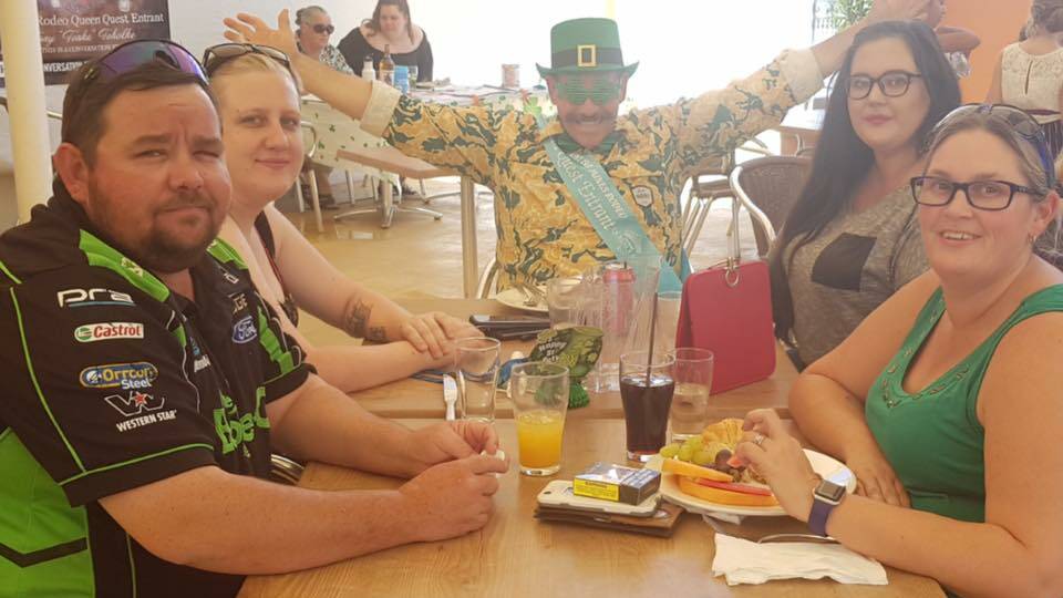 ST PATRICK'S DAY: Isa Rodeo Queen Quest entrant Tony Toholke celebrated the day at the Overlander Hotel with a brunch. Photo: Supplied