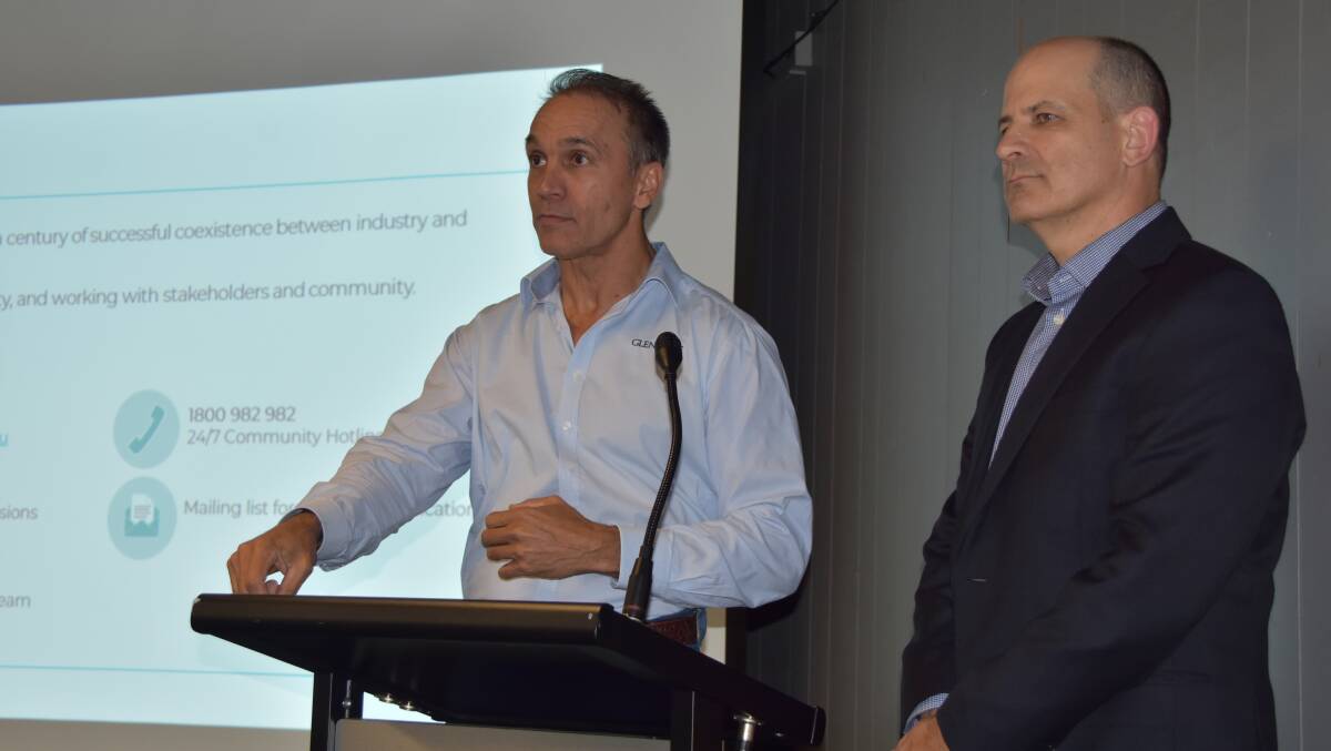 GLENCORE: Mike Westerman and Greg Ashe addressed the community at the Mining Forum. Photo: Melissa North