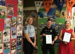  Mount Isa School of the Air's new adopt-a-cop, Constable Matt Bowie enjoyed the special presentation on Wednesday.