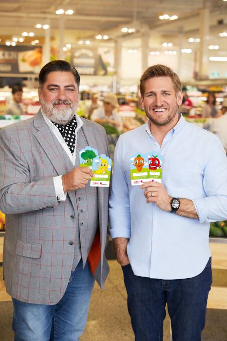 Matt Preston and Curtis Stone with SecondBite donation cards available at all Coles Supermarkets - Mount Isa. Photo: Supplied