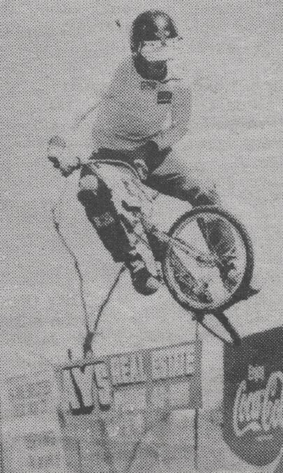 BMX: Cairns rider Troy Sacley flying through the air in the 16 years class.