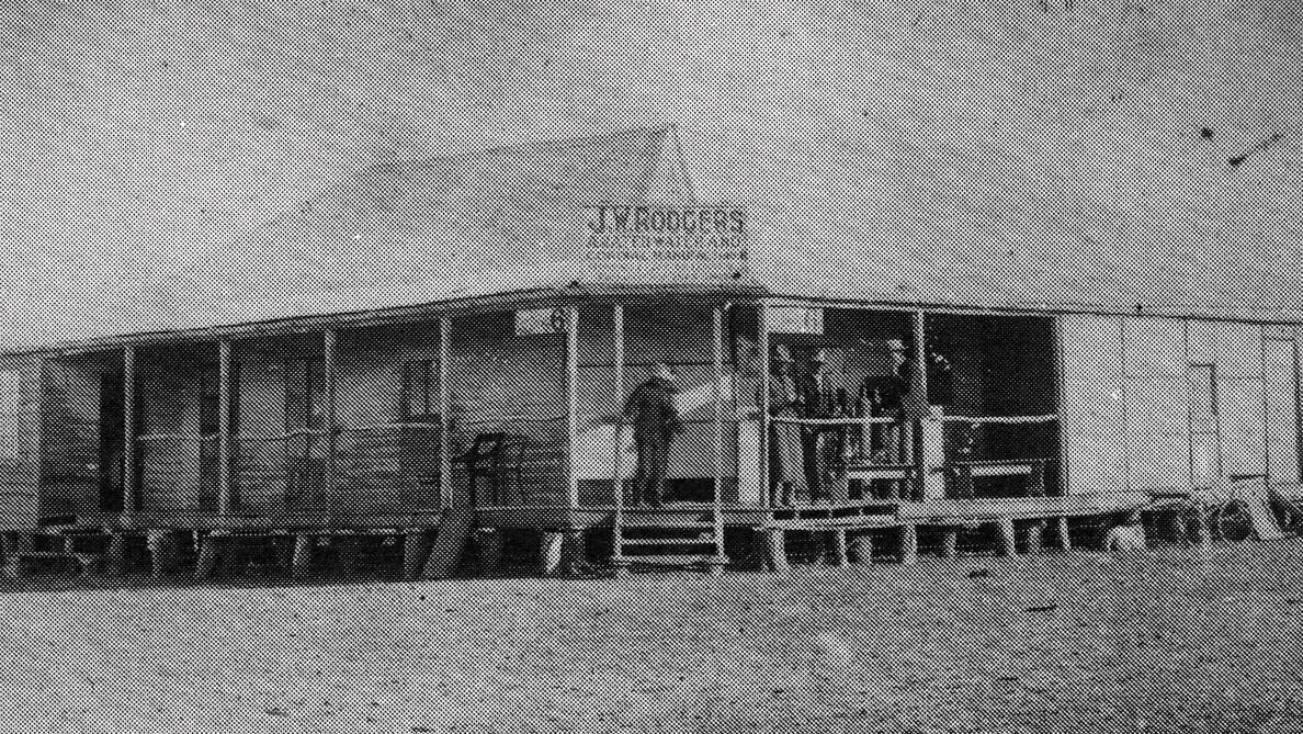 Camooweal's first Hall and J W Rodger's Store 1892 - previously J H Kennedy's Hotel.