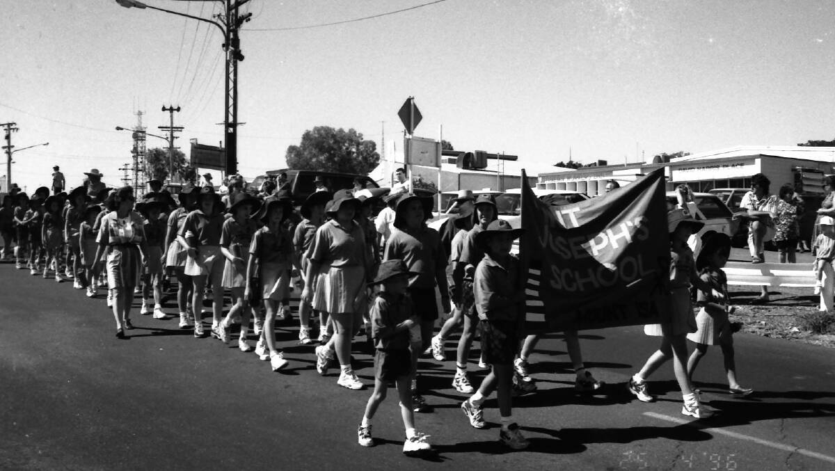 St Joseph's School children marching in the Anzac Day Parade of 1996.