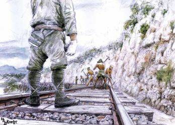 RAILWAY: About 12,000 Japanese and 800 Korean soilders worked on the Thai-Burma Railway as engineers or guards. Picture: Australian War Memorial.