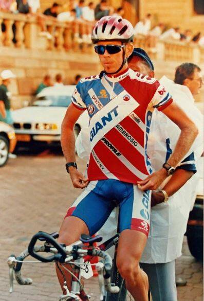 ISA LOCAL: Brett Dennis at the start line for a road cycling race in Spain, 1994 after coming back from a serious injury. Picture: Supplied.