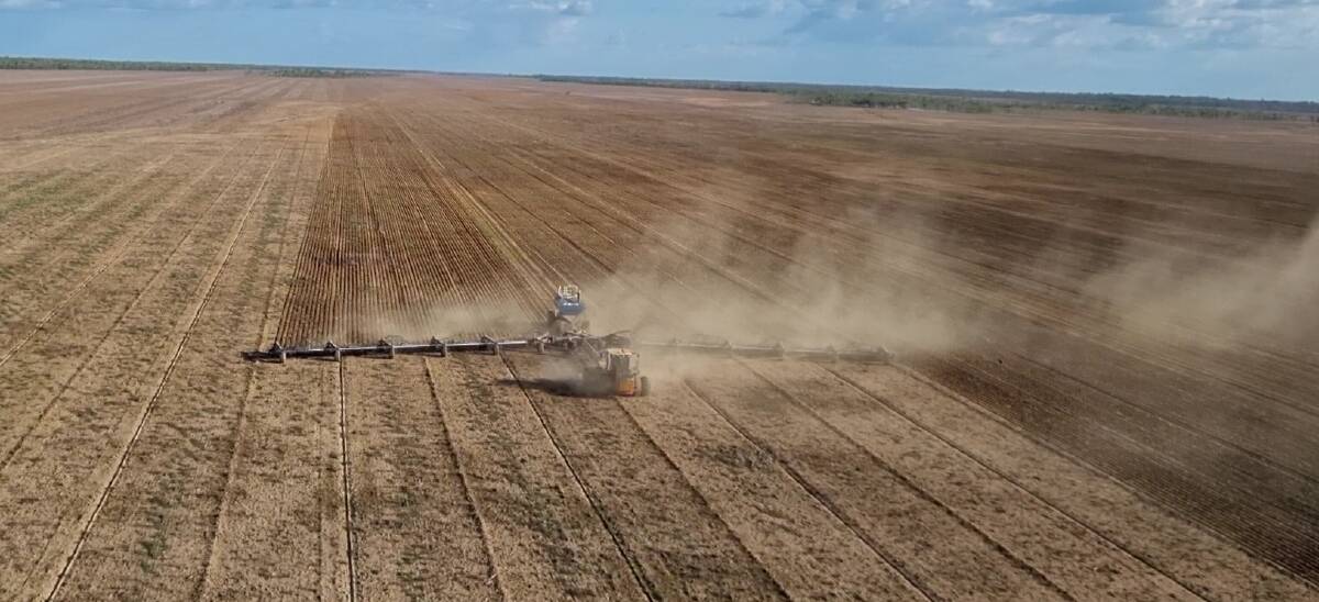 A 200ft airseeder in action at Strathmore Station near Georgetown. Photo: Kerry Harris