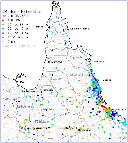 24 hour rainfall totals to 9am Monday morning. Image: BoM 