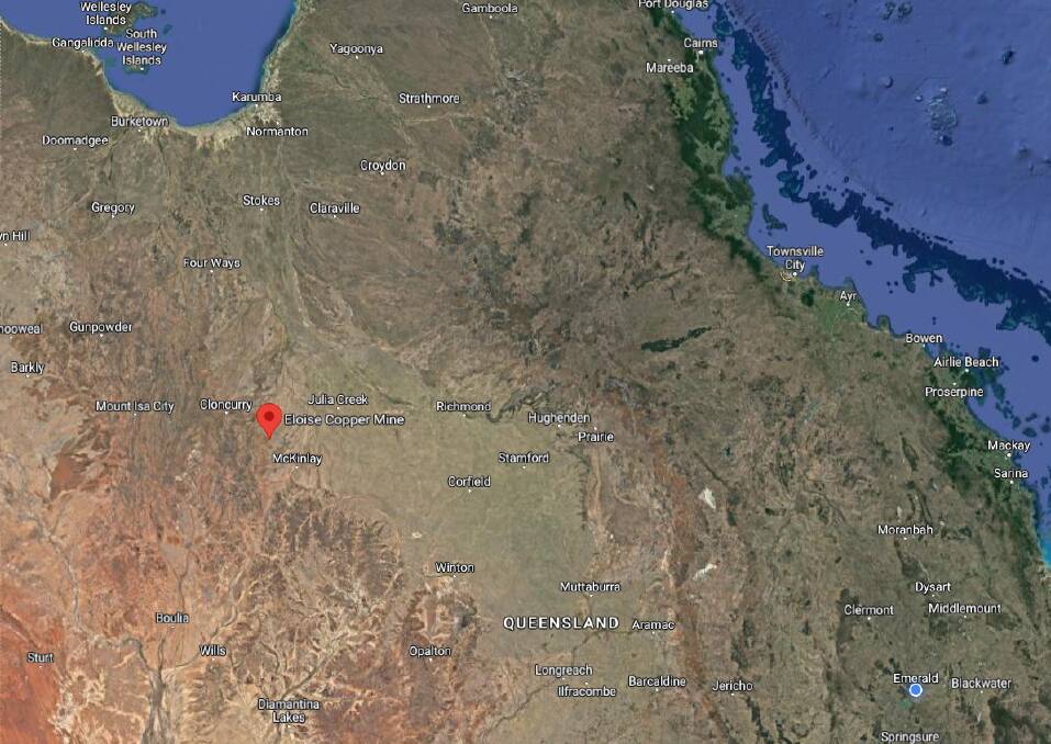 The crash site is located near the Eloise copper mine site, about 40 kilometres north west of McKinlay. Google Maps 