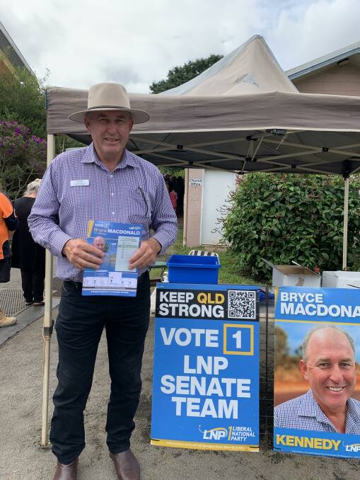 LNP Kennedy candidate Bryce Macdonald at polling booths on Friday. Photo supplied.