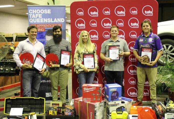 2019 Mount Isa Trade Excellence Award winners: Jeremy Diamond, Carl Rogers-Page, Bonnie Anderson, Liam Mackenzie and Frank Moro (right). Photo supplied.