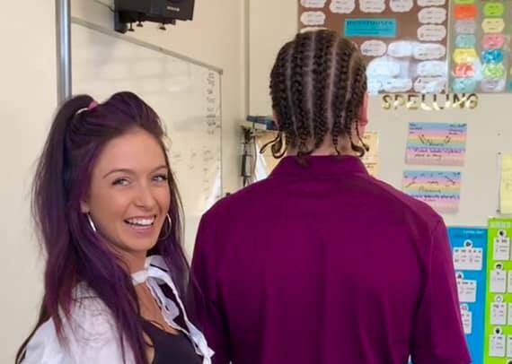 Event organiser Sharni Hall gets ready to shave and colour student's hair at Cloncurry State School. Photo supplied.