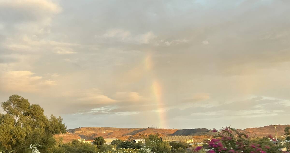 POT OF GOLD?: A rainbow spotted over Mount Isa Mines on Monday morning. Photo: Samantha Campbell.