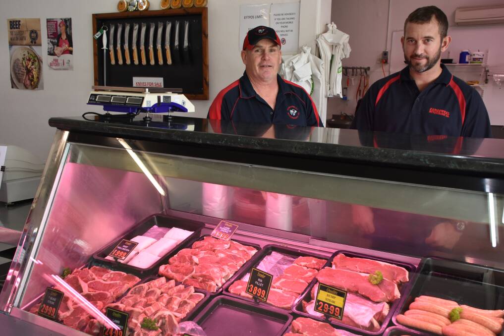 MEAT: Barry Sloan and Craig Pfeffer are happy with the increase in sales but are starting to run out of stock. Photo: Samantha Walton.