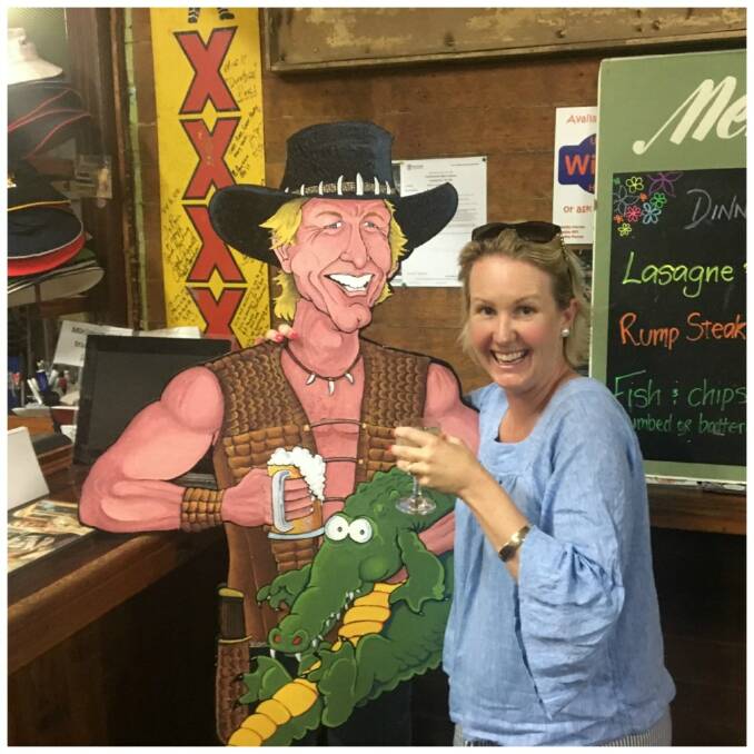 WINE TIME: Miss Chardy enjoys a catch up with her mate at the Walkabout Creek Hotel in McKinlay. Photo supplied.