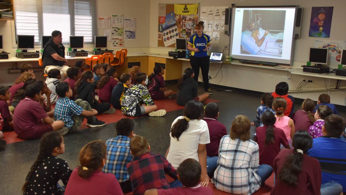 Students hear the horrific story of Finbar Mills who had a motorbike accident near Dalby.