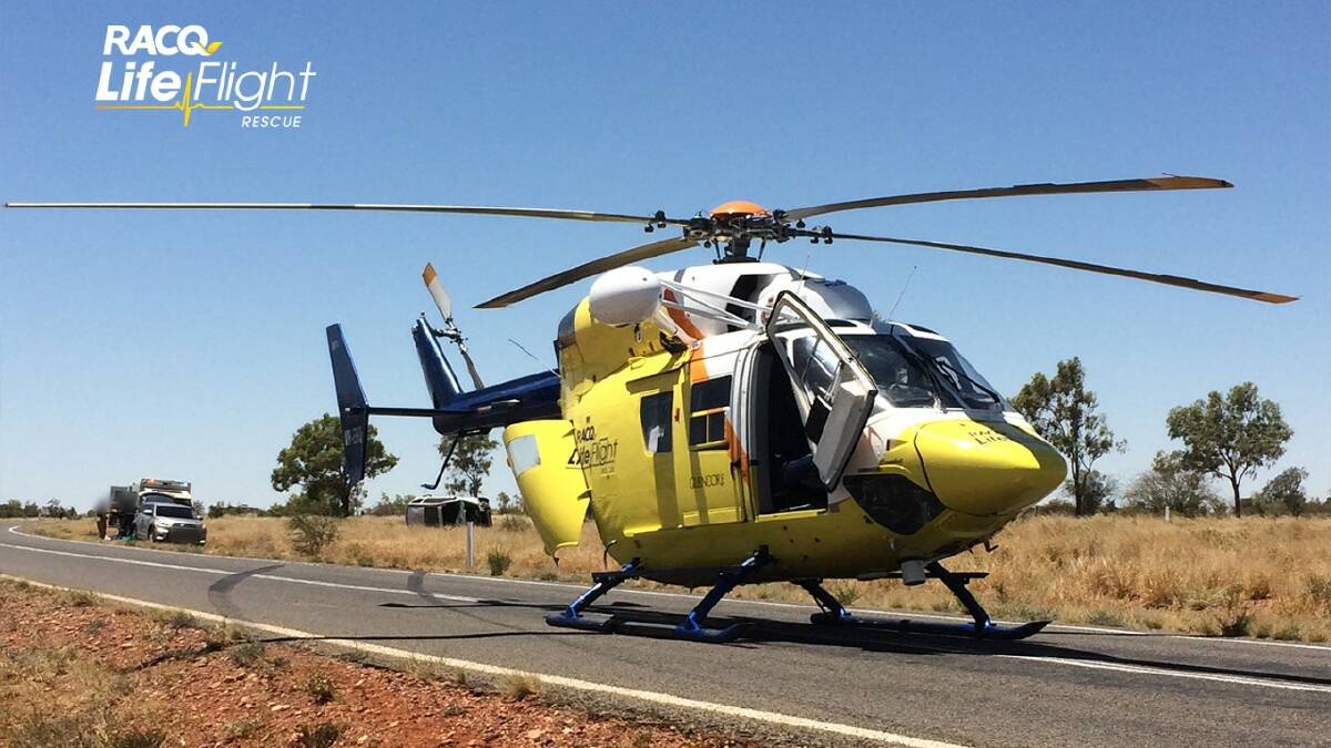RACQ LifeFlight Rescue chopper airlifts woman after Cloncurry rollover. Photo supplied.