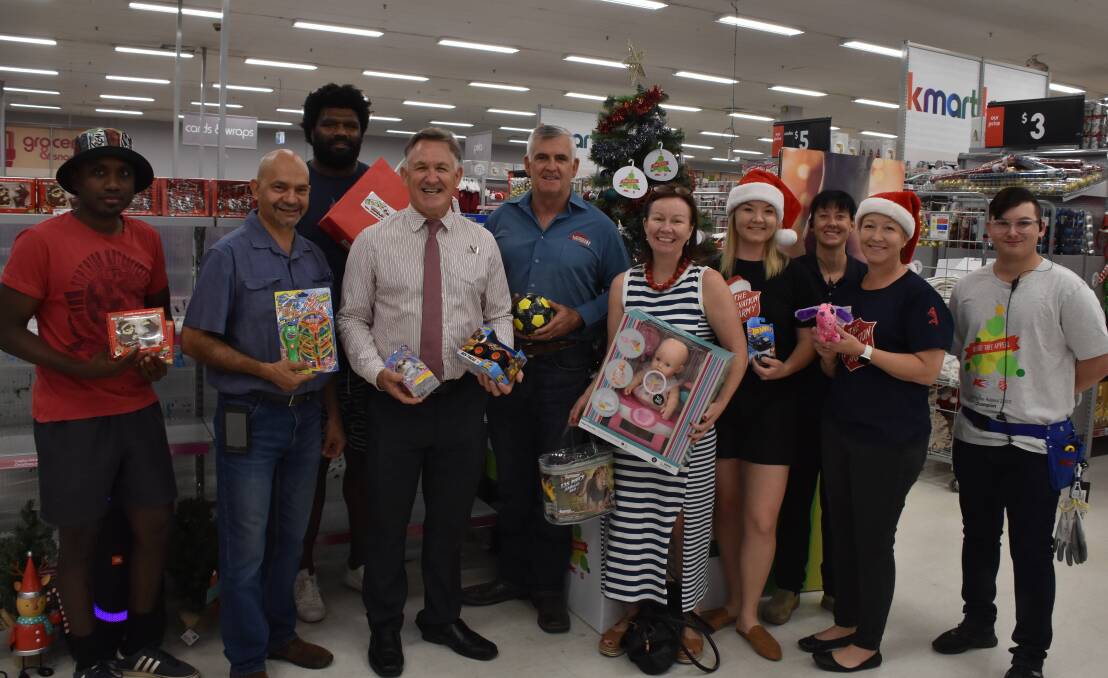 CHRISTMAS CHEER: Mount Isa Kmart, Mount Isa City Council, Mob FM and Salvation Army celebrate the launch of the Wishing Tree Appeal. Photo: Samantha Campbell.