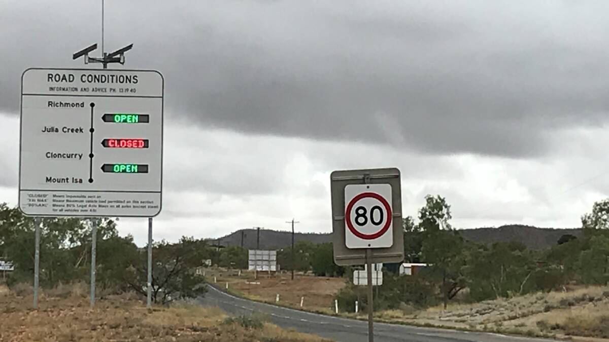 CLOSED: As you leave Mount Isa the Road Conditions sign warns motorists of the affected areas. Photo: Samantha Walton.