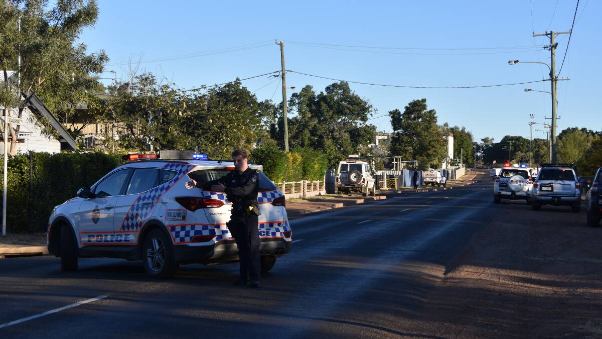 Police have enforced an exclusion zone on the corner of Railway Avenue and Kurrajong Street.