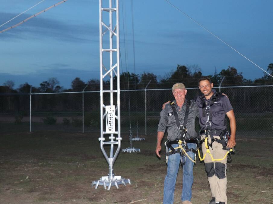 Carpentaria Shire Council mayor Jack Bawden inspects new cell tower. Photo supplied.