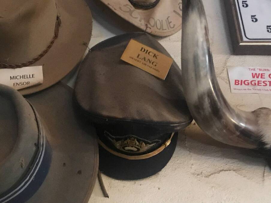Dick Lang's hat will remain on the west wall of the Birdsville Hotel among many others. Photo supplied.