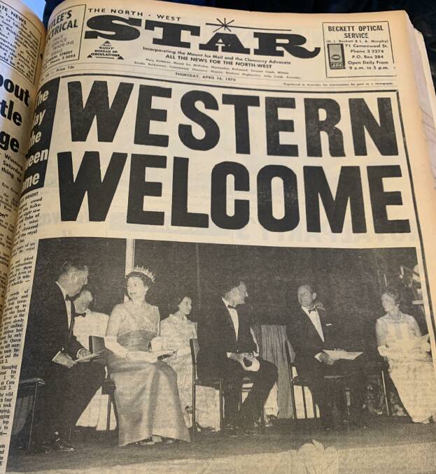 Front page of The North West Star on April 16, 1970 as the royal couple arrive in Mount Isa. Photo: file.