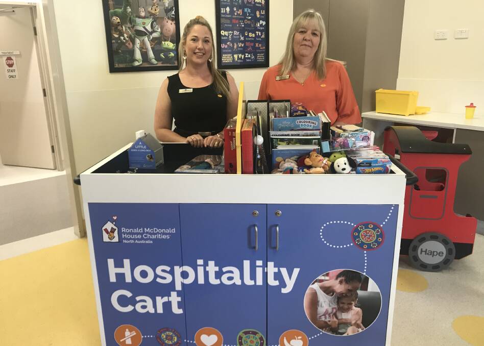 Tracy Hogan and Narelle Preston with the Ronald McDonald Hospitality Cart at the Mount Isa Base Hospital.