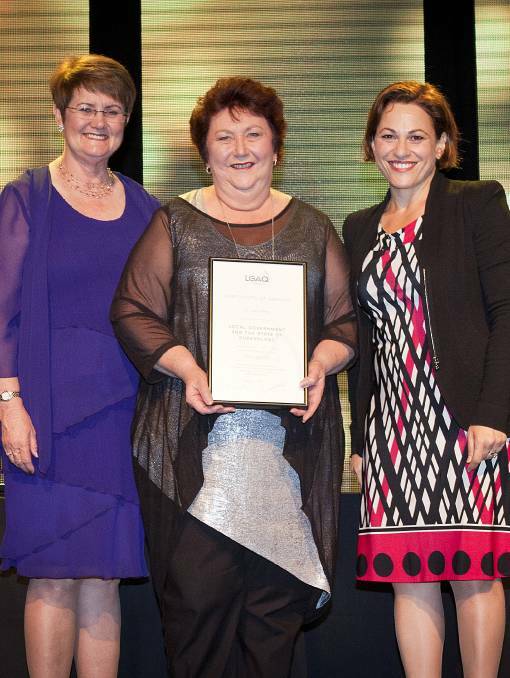 2015: Cr Jean Ferris (centre) is presented her 25-year service award by LGAQ president Margaret de Wit and Queensland Deputy Premier Jackie Trad. Picture: Supplied