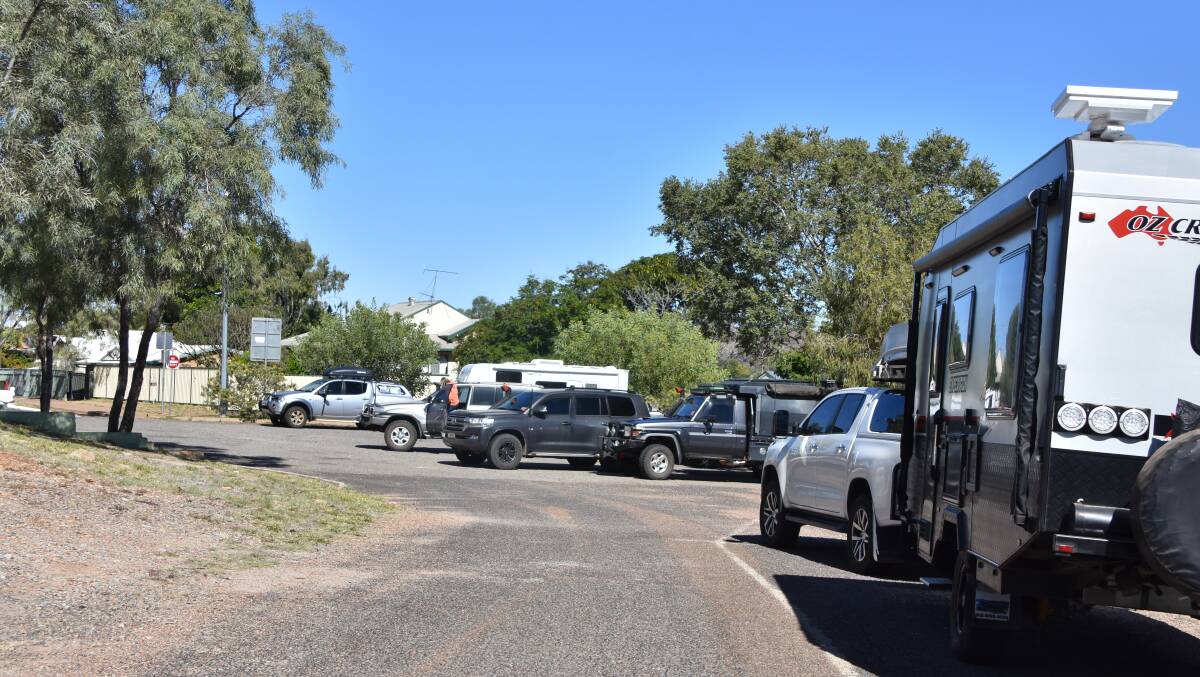 The Caravan and RV parking on Frank Aston Hill was packed on Monday morning as Mount Isa City Council installed temporary signage to direct travellers to desgnated parking. Photo: Samantha Campbell