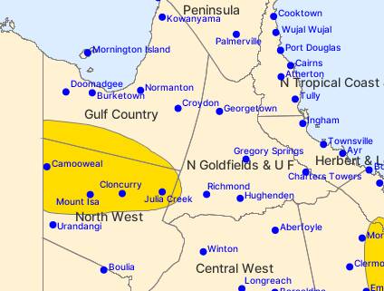 Severe thunderstorm warning issued by the Bureau of Meteorology.
