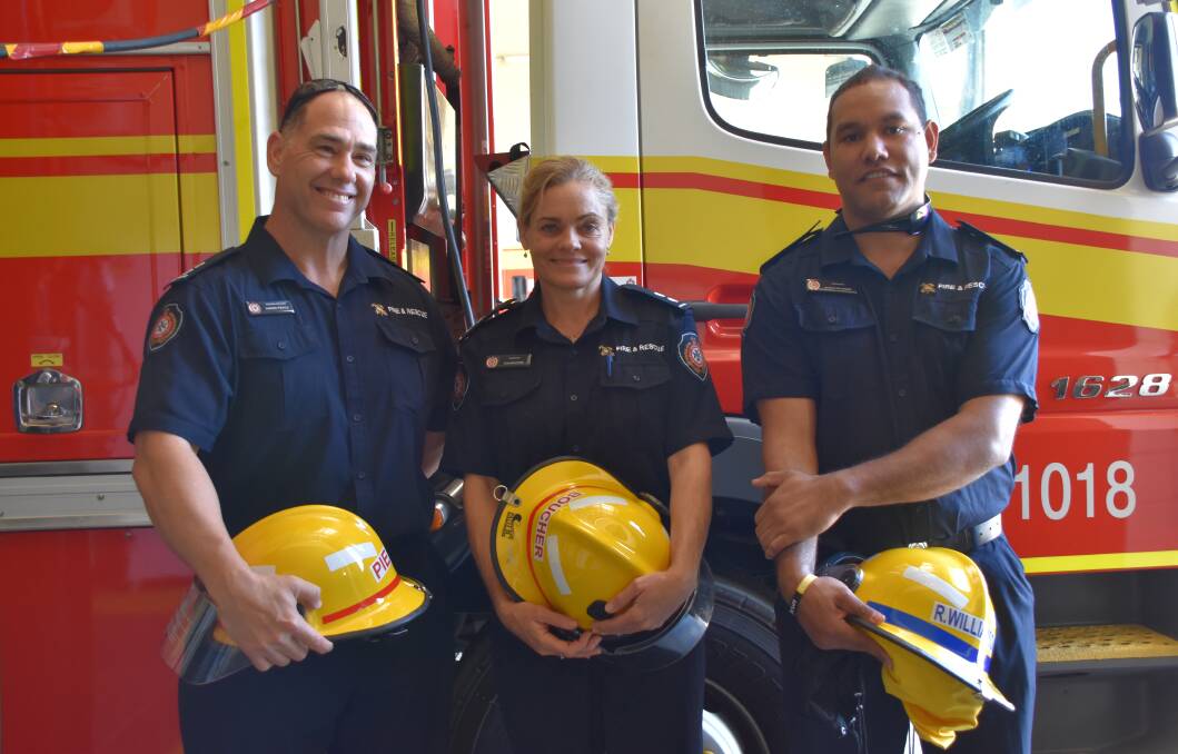 CONGRATULATIONS: Aaron Pierce, Toni Boucher and Rhyston Williamson were all promoted at Mount Isa QFES station. Photo: Samantha Walton.