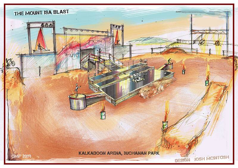 Concept design art by production designer Josh McIntosh of “The Mount Isa Blast”, which promises to be a celebration of all things Mount Isa.