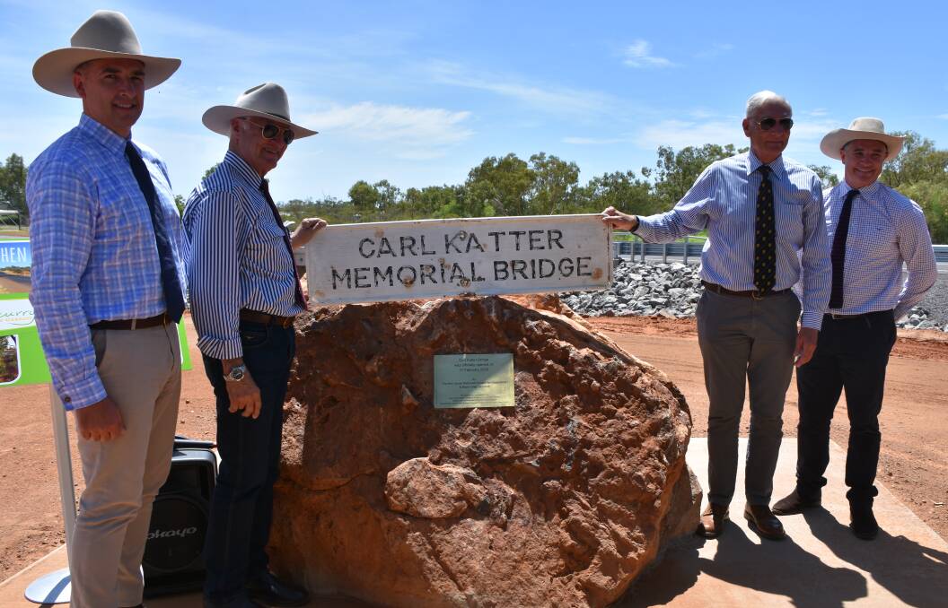 OPEN: The Carl Katter Bridge original sign was presented to the Katter family. Photos: Samantha Campbell