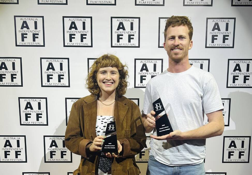 Madeline and Luke Chaplain celebrate after winning two awards at the Australian Independent Film Festival. Photo supplied.