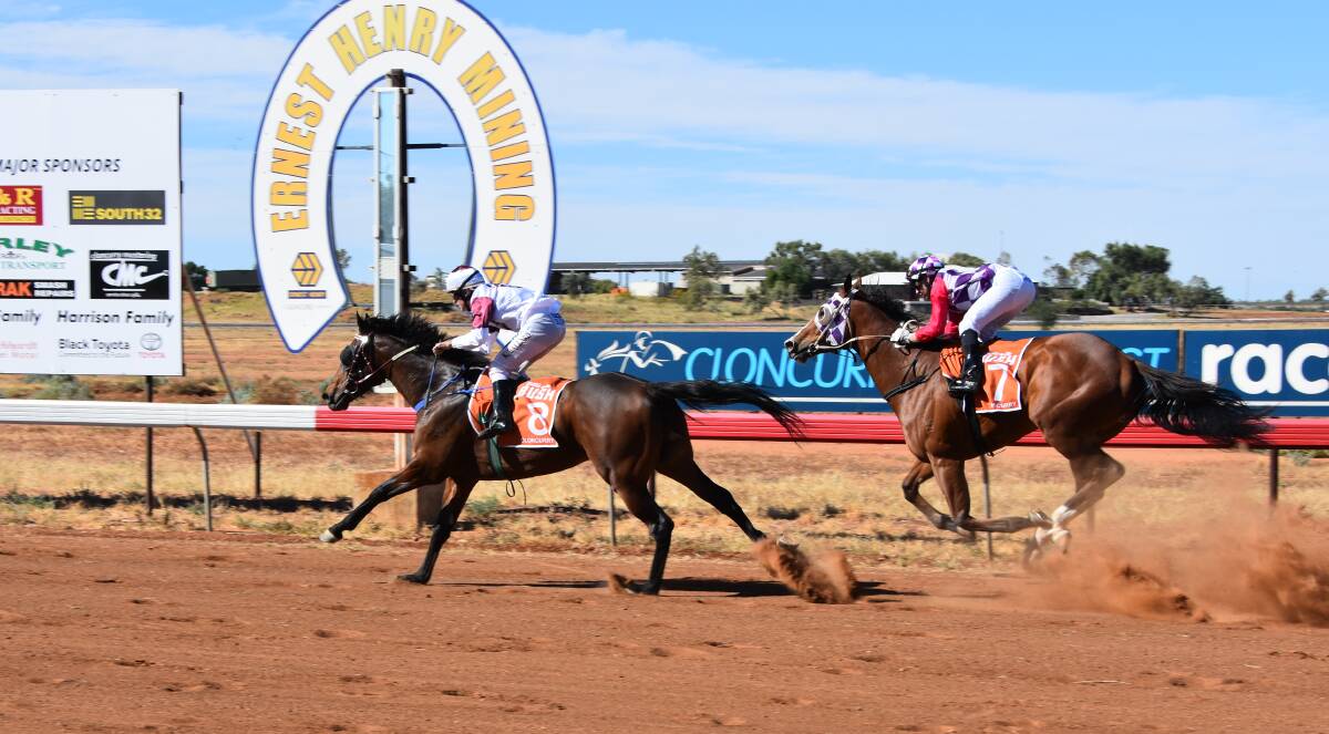CHAMPION: Deadly Choices finishes ahead of Galea Warrior in the Cloncurry qualifier for Battle in the Bush. Photo: Samantha Walton.