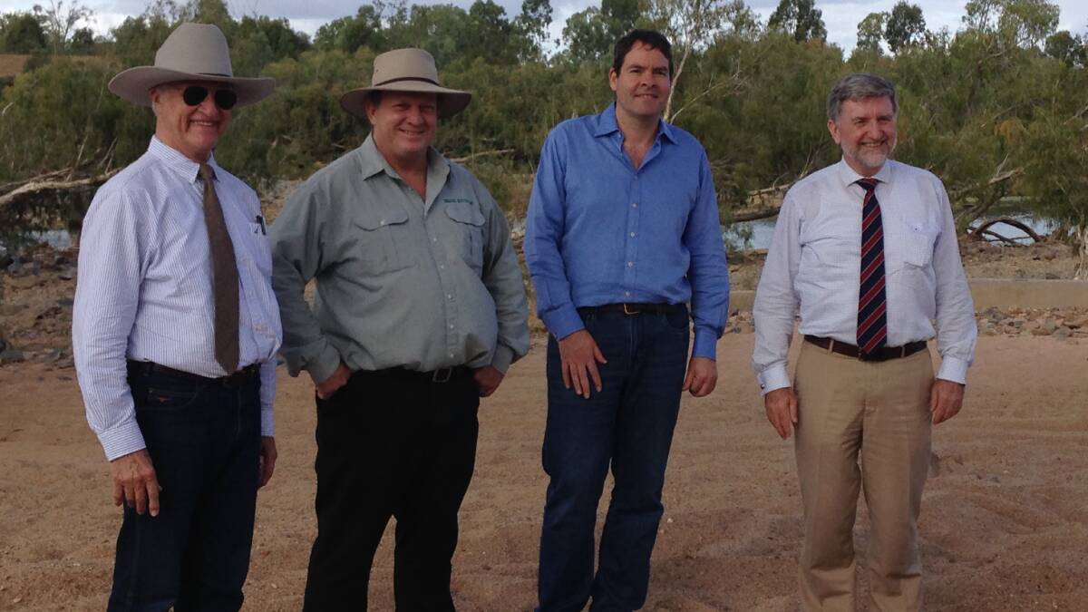 Mr Katter with Shane Knuth MP (State Member for Dalrymple), Oliver Yates (CEO Clean Energy Finance Corporation)and John O’Brien (Power Advisor at GHD Engineering) at the Burdekin River UBurIS site in 2015.