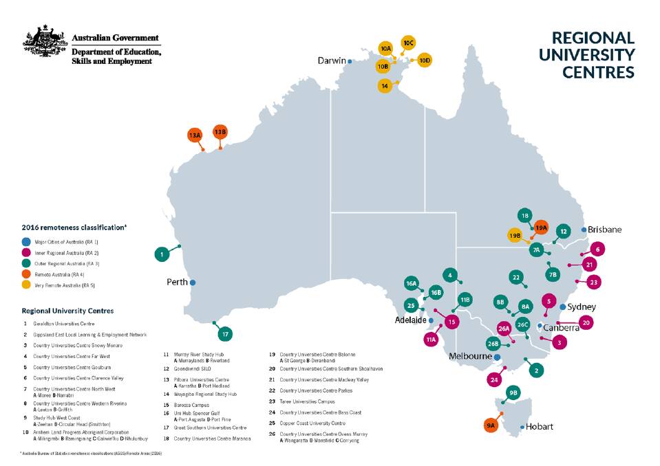 Current Regional University Centres across Australia. Photo: Department of Education.