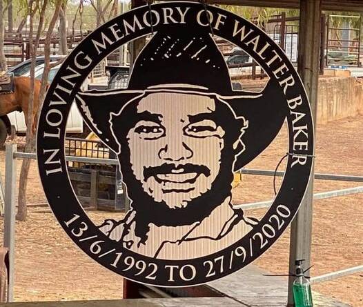 A memorial for Walter Baker was positioned at the Normanton Rodeo grounds in memory of the well known rodeo announcer.