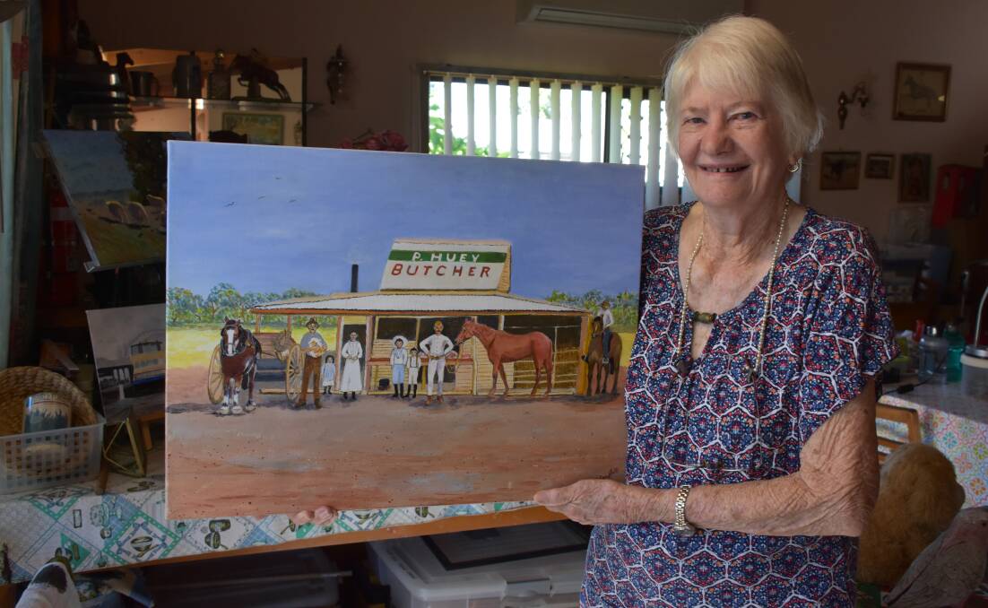 CONGRATULATIONS: Margaret Campbell wins the John Villiers Outback Art Prize Exhibition in Winton. Photo: Samantha Walton.