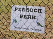 A sign has been attached to the fence at Warrina Park stating "Peacock Park, formerly known as Warrina Park" following a social media debate over the name. Photo: Samantha Campbell.