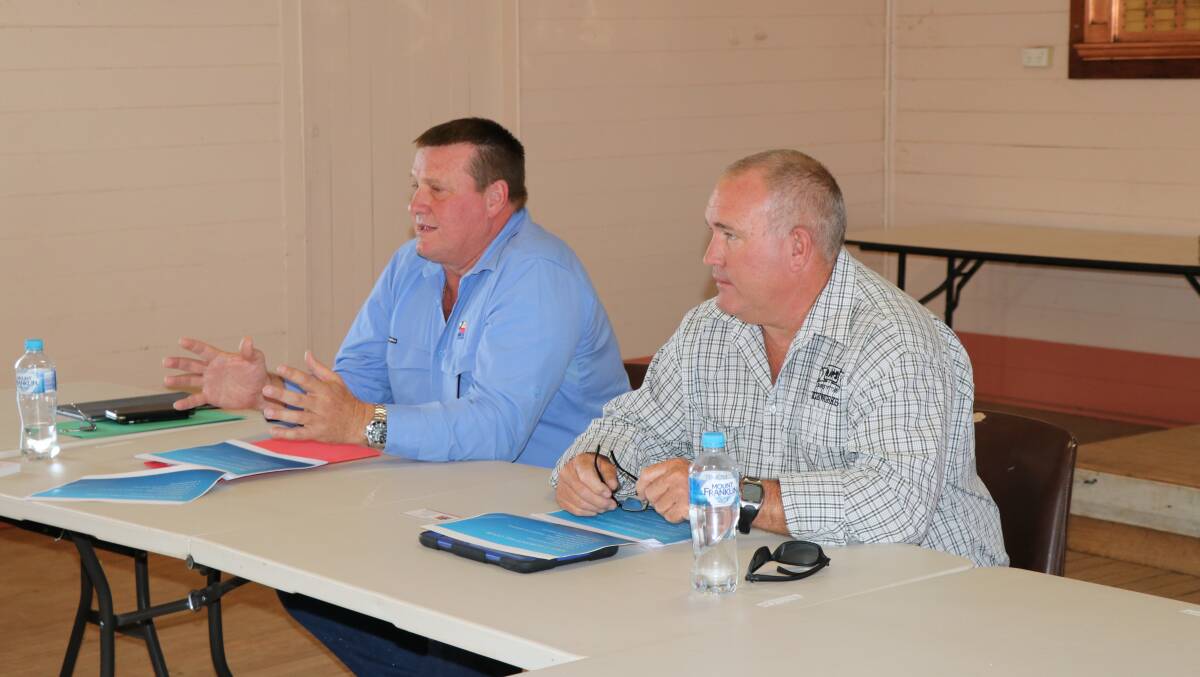 Camooweal residents heard from Councillor Paul Stretton and Council Compliance
and Utilities Services Manager Stephen Wagner at a forum on May 9. Photo supplied.