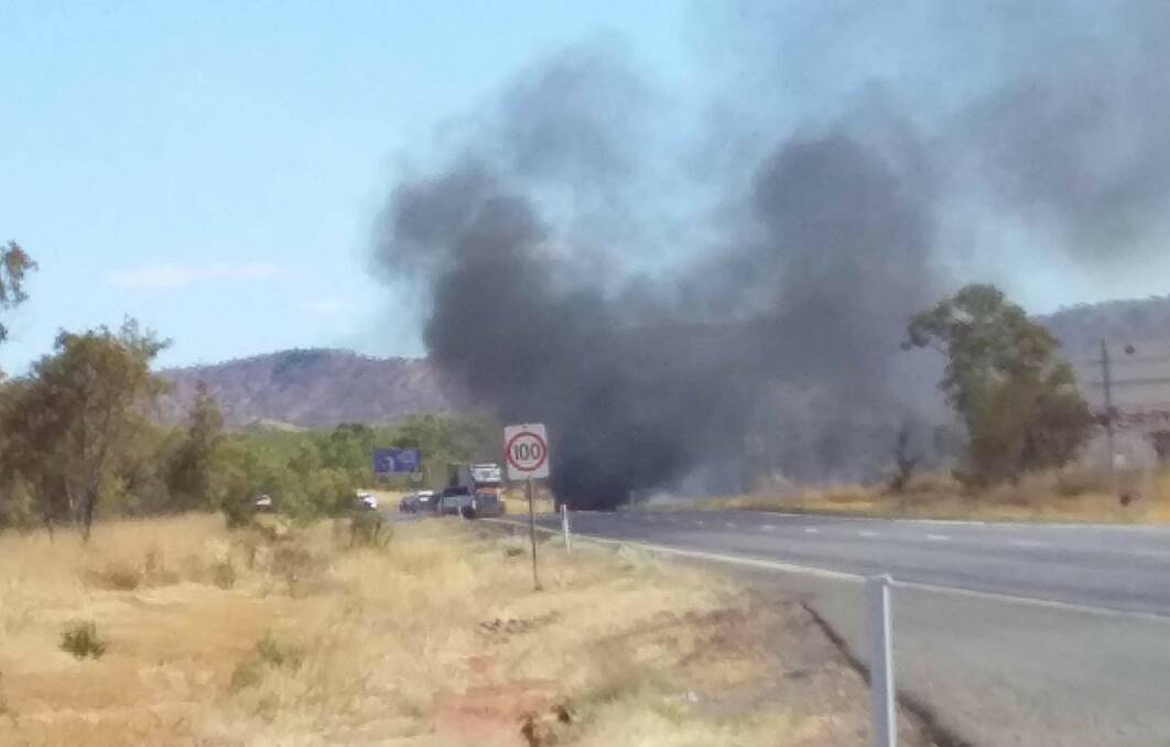 Traffic is backed up on the Barkly Highway due to a truck fire near Lake Julius turn off. Photo supplied.