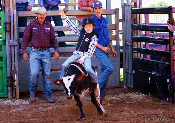 IT'S TIME TO RODEO: Jed Gillett competing in the Poddy Calf Ride. Photo supplied.