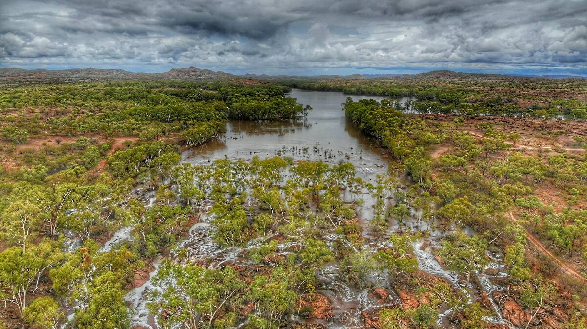 Drone photo of a full East Leichhardt Dam 