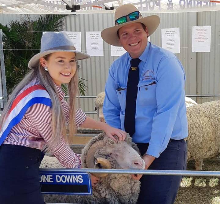  Mikaela Tapp at the Longreach Show with Barcdine Downs Stud Ram. Photo supplied.
