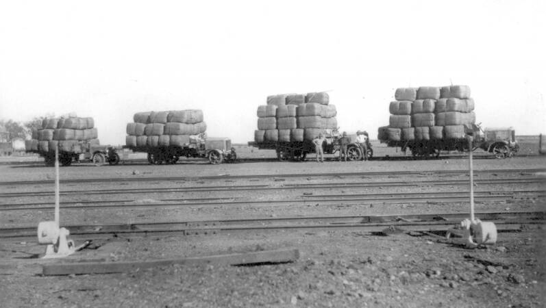 Wool being carted along the Winton rail line.