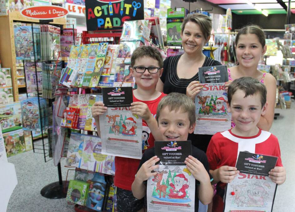 PRIZES: Cathy Bimrose with the winners of The North West Star Colouring Competition Klay Shearsmith, Mikayla Wills, Declan Graham and Braxton Crowther. Photo: Samantha Walton.