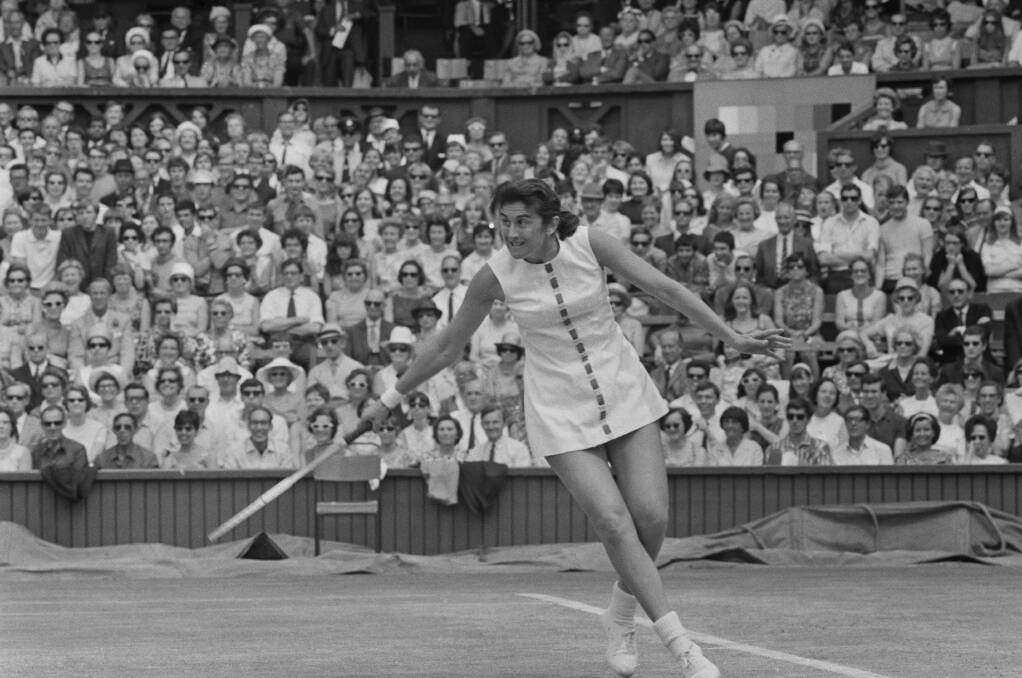 TRAIL BLAZER: Australian tennis player Judy Tegart-Dalton in action at Wimbledon in July 1968, in which she reached the women's singles final. This was the first Wimbledon of the Open era, allowing professionals and amateurs to play against each other. Picture: Evening Standard/Getty Images