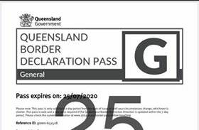 Aidan's Queensland border declaration pass. 