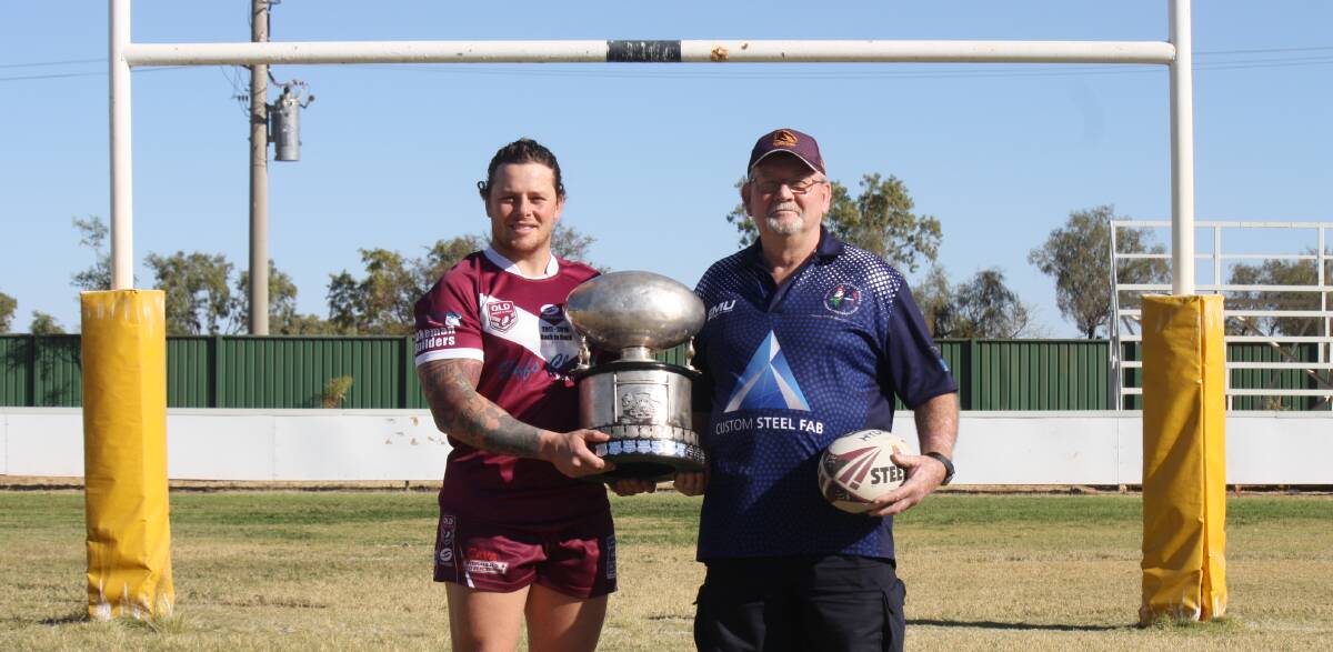 GRAND FINAL: Townies Dylan Buckingham with Brothers President Mick Tydd in the Mount Isa Rugby League grand final. Photo Aidan Green. 